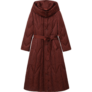 高端香云纱羽绒服女中长款连帽白鹅绒羽绒服妈妈棉衣保暖外套冬装