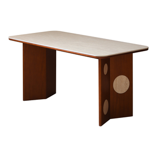 【小万家具】中古实木餐桌餐厅洞石岩板饭桌吃饭桌子家用桌椅组合