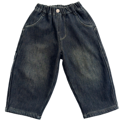 男童黑色加绒牛仔裤2025秋冬季新款儿童松紧腰直筒长裤保暖裤子潮