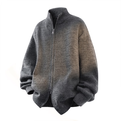 拉夏贝尔cleanfit双拉链针织开衫冬季男宽松休闲毛衣外套保暖休闲