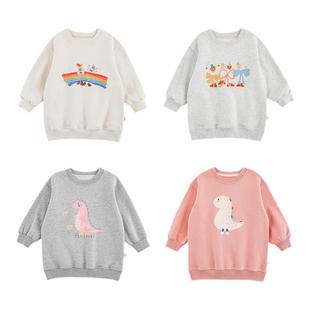 幼悠女童卡通印花加厚卫衣中长款冬季细腻柔和舒适保暖宽松上衣潮