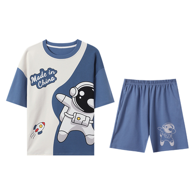 睡衣男青少年夏季短袖短裤卡通宇航太空人夏天男高中生家居服套装