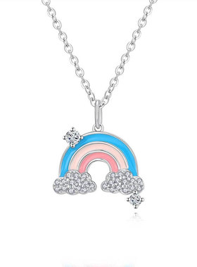 S925纯银锁骨链彩虹吊坠项链饰品