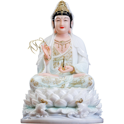 汉白玉观音佛像客厅供奉娑婆三圣