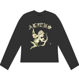 local aliens外星沙龙美式复古华夫格正肩长袖T恤宽松打底上衣