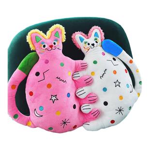 有蒂棵棵甜心猫抱枕可爱毛绒玩偶公仔男新婚礼物情侣靠垫多巴胺色