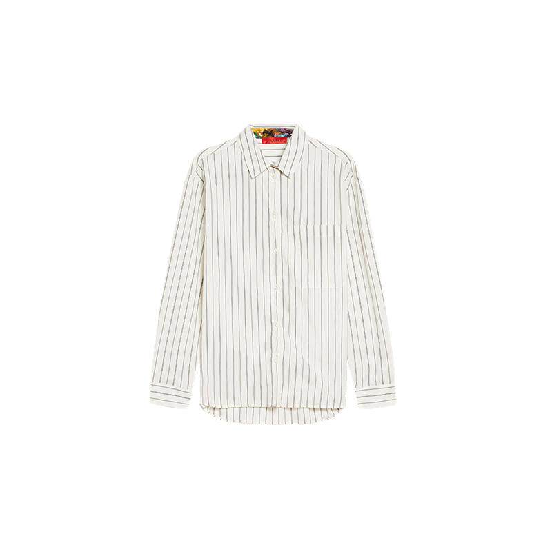 MAX&Co.女装宽松翻领条纹花卉府绸长袖衬衫6111055402