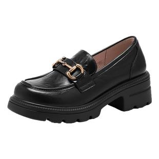 星期六厚底乐福鞋女2025新款秋季女鞋软底不累脚一脚蹬黑色小皮鞋