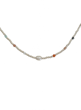 天然淡水珍珠纯银彩色女项链爆款