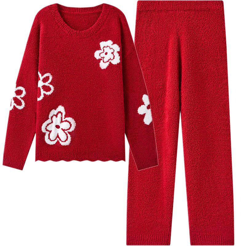 【李一桐同款】兰卓丽红色家居服女套装半边绒本命年睡衣冬可外穿