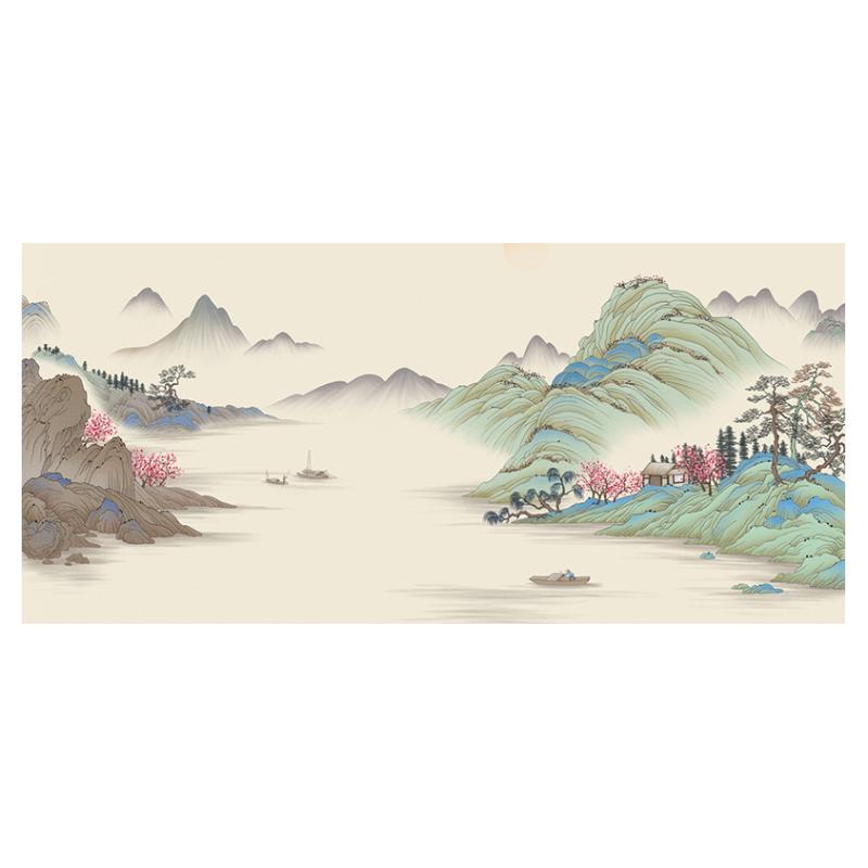 新中式彩绘山水背景墙壁画