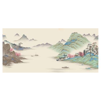 新中式彩绘山水背景墙壁画