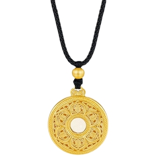 金至尊官方莲花足金999吊坠国潮正品平安扣古法黄金罗盘吊坠礼物