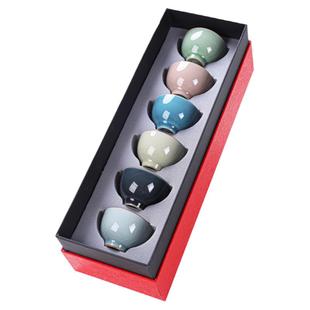 六色冰裂纹功夫小茶杯套装6只品茗杯汝窑茶具喝茶小杯子茶碗陶瓷