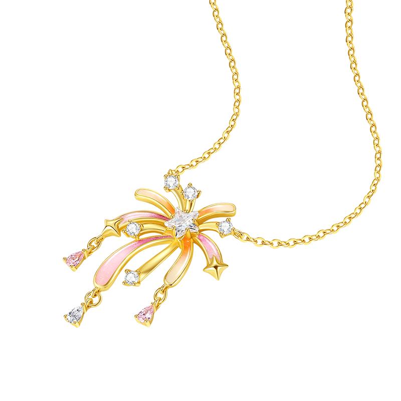 生日礼物周大生烟花项链纯银女