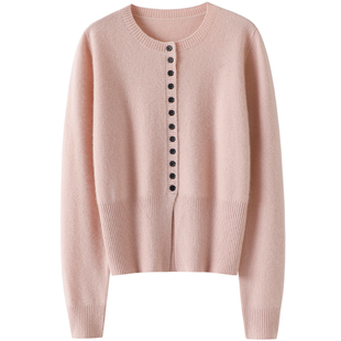 精致日常~圆领100%纯山羊绒开衫女纯羊绒毛衣针织打底衫秋冬外套