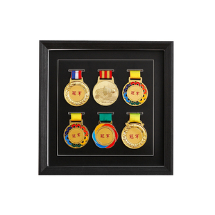 实木中空黑色卡纸马拉松奖牌展示框架摆台定制荣誉相框收纳盒挂墙