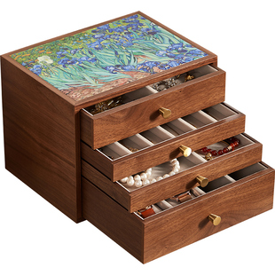 初心油画首饰盒木质首饰盒收纳盒高档精致手饰品盒黄金珠宝盒收纳