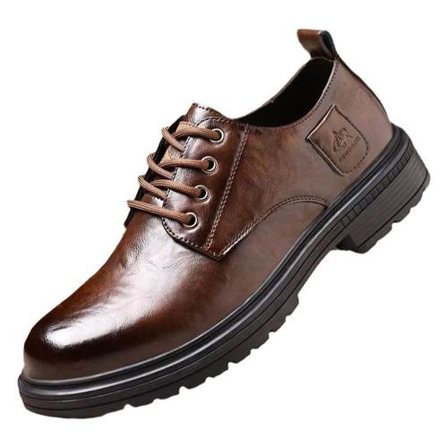 皮鞋男2025春季新款真皮透气商务休闲鞋厚底增高低帮男士工装鞋子