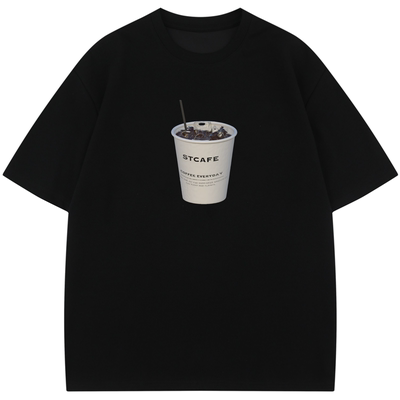 从天云雨设计感短袖印花T恤