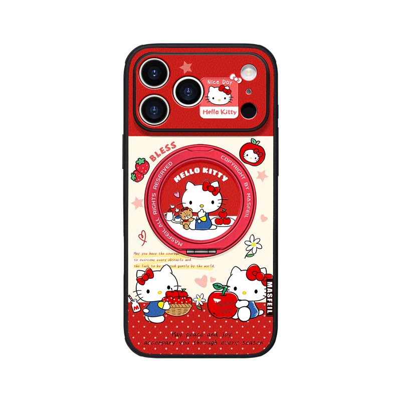 MASFEIL× 平安果猫咪适用iPhone18Promax手机壳新款ip16磁吸带支架苹果17Pro套Ho5支点新年红色高级13pm全包
