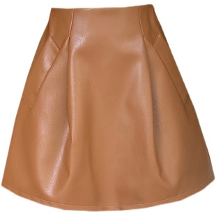 pu皮裙半身裙女秋季大码高腰A字花苞裙法式复古遮胯蓬蓬短裙伞裙