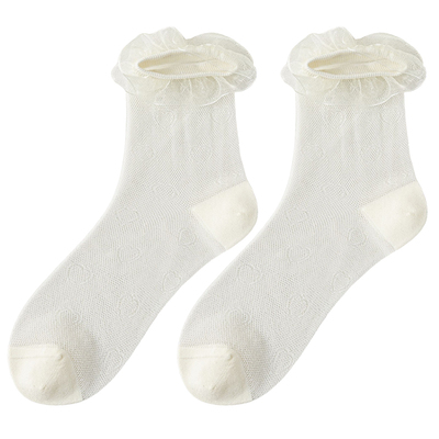 蕾丝花边袜子女款网眼薄款中筒袜