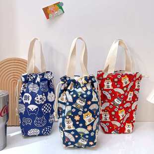 新品 保温杯套带提绳便携帆布可爱卡通水杯套手提收纳小布袋