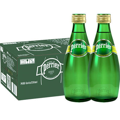 进口法国Perrier巴黎水天然矿泉水无糖原味气泡水330ml24瓶整箱