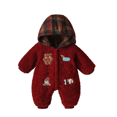 男宝宝夹棉连体衣婴儿冬装衣服加厚保暖小月龄外出服冬季过年爬服