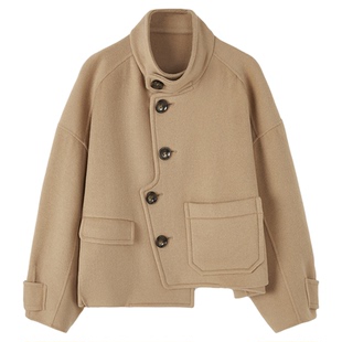 MOUSSY 秋季新品格雷系设计感解构短款毛呢外套028HAA30-91