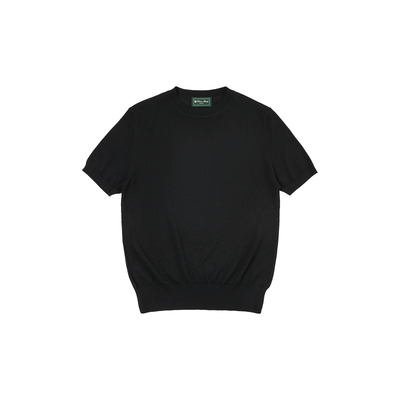 老钱风100%羊毛罗纹短袖T恤