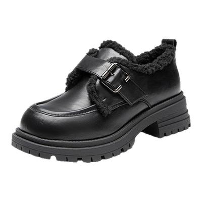 大东官方正品黑色厚底加绒乐福鞋