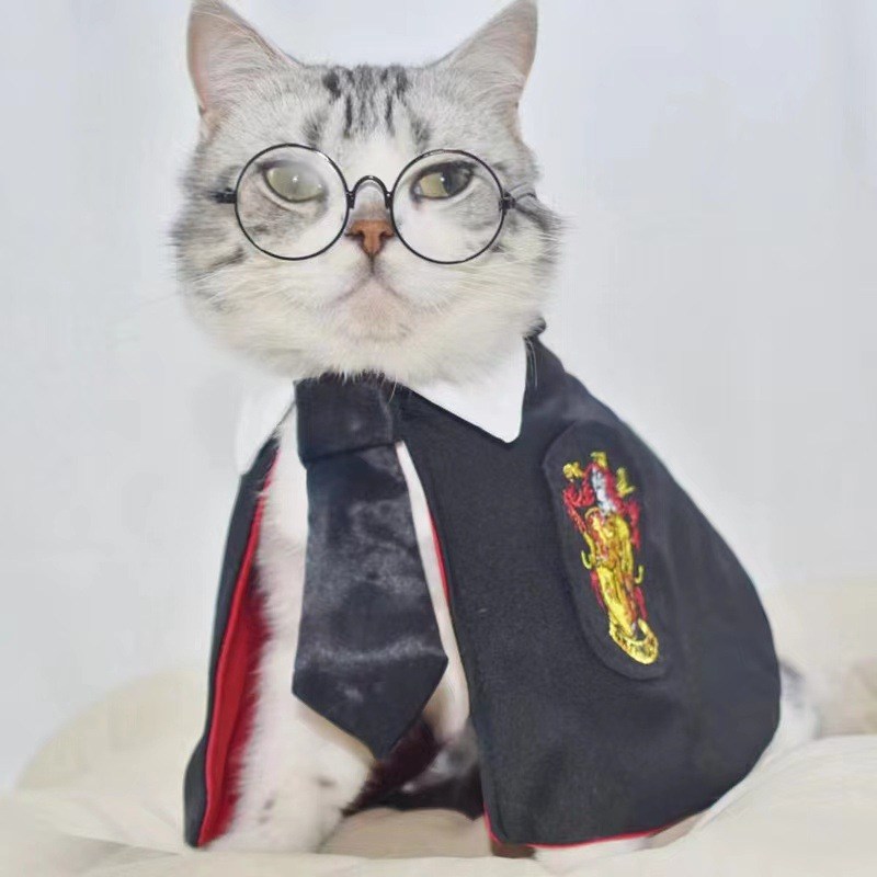 新品 宠物哈利波特魔法披风网红斗篷刺绣春秋装狗狗披肩猫咪COS衣
