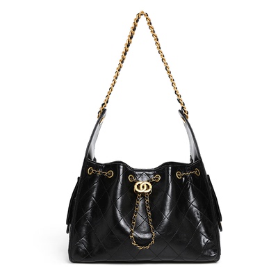 2025新款菱格链条油蜡皮小香托特菱格机车包链条腋下大容量单肩包