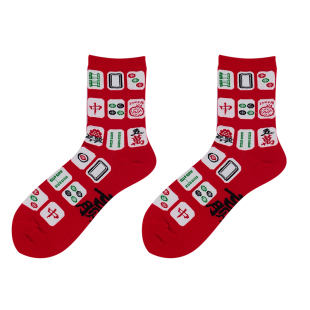 本命年棉国潮麻将赢钱红袜子过年发财男中筒女船袜逢必赢抖音同款