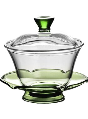 加厚玻璃盖碗不烫手琉璃三才盖碗