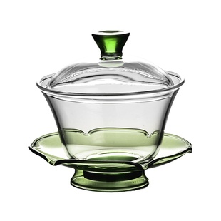 加厚玻璃盖碗荷叶泡茶碗透明泡茶杯高档茶具大号琉璃不烫手三才碗