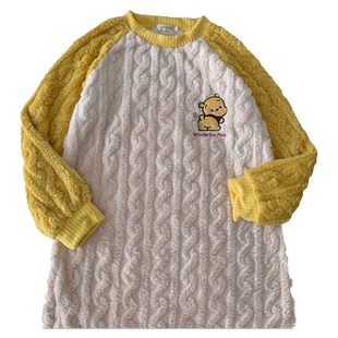 珊瑚绒睡裙女秋冬新款加肥大码200斤胖mm加绒加厚保暖提花绒睡衣