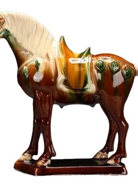 洛阳唐三彩陶瓷马六骏彩马模型大