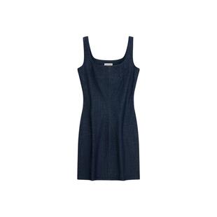 CK Jeans26春夏女士休闲方领莱赛尔混纺显瘦无袖背心牛仔连衣裙