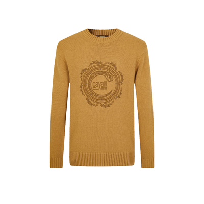 CavalliClass卡沃利春秋圆领套头含羊毛针织衫男刺绣保暖打底毛衣