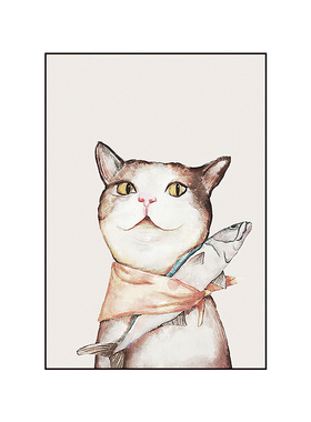 小清新风猫咪温馨卧室墙面装饰画