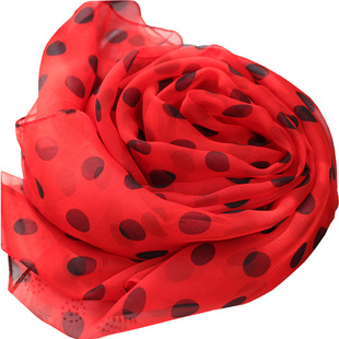 波点乔其纱丝巾柔软纱巾女春秋冬季百搭薄款围巾日系圆点点黑白色