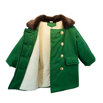 儿童加厚加绒保暖中长款军绿大衣