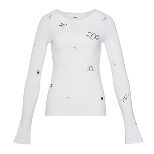 Liilou 星盘图案 做旧印花收腰长袖打底T恤内搭上衣春季小衫