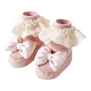 婴儿学步袜鞋秋季女宝宝软底袜鞋外出公主超萌可爱防滑地板鞋袜