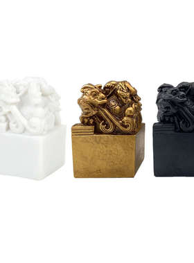 新中式黑白金色树脂玉玺装饰摆件样板房间书房书桌创意雕刻工艺品