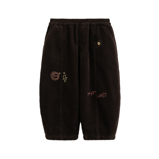 砚台家童装男童加绒柔软灯芯绒长裤2025冬装新款儿童刺绣九分裤子