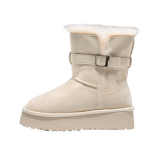 白色增高厚底短筒雪地靴女款2025冬季新款加绒加厚长筒雪地棉鞋子